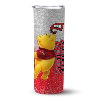 Customized Western Kentucky Hilltoppers Winnie the Pooh Red Gray Skinny Tumbler