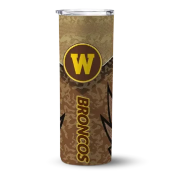 Customized Western Michigan Broncos Spiral Burst Print Brown Skinny Tumbler