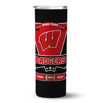 Customized Wisconsin Badgers Helmet Belt Red Black Skinny Tumbler