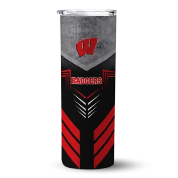 Customized Wisconsin Badgers Hexagon Honeycomb Red Black Skinny Tumbler