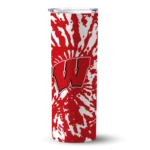 customized-wisconsin-badgers-metallic-grid-red-skinny-tumbler-best-selling.webp
