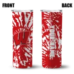 customized-wisconsin-badgers-metallic-grid-red-skinny-tumbler-best-selling.webp
