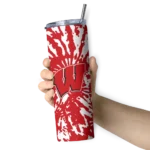 customized-wisconsin-badgers-metallic-grid-red-skinny-tumbler-best-selling.webp
