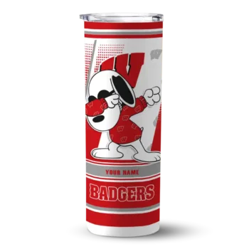 Customized Wisconsin Badgers Snoopy Dog Red White Skinny Tumbler