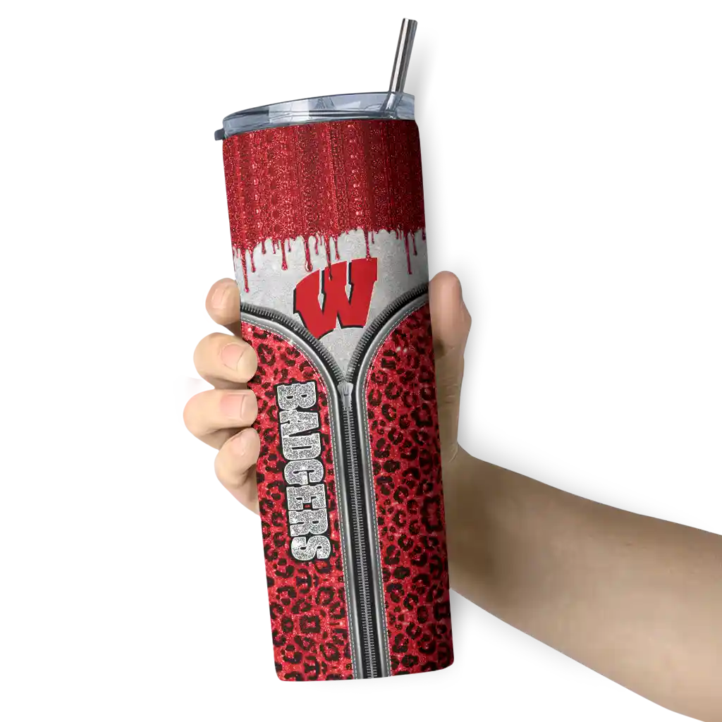 customized-wisconsin-badgers-sparkle-drip-red-skinny-tumbler-premium-grade.webp