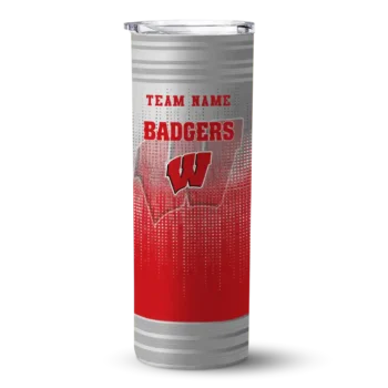 Customized Wisconsin Badgers Swirl Texture Red Skinny Tumbler