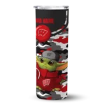 customized-wisconsin-badgers-yoda-camo-red-black-skinny-tumbler-best-selling.webp