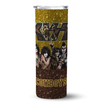Customized Wyoming Cowboys Kiss Band Gold Skinny Tumbler