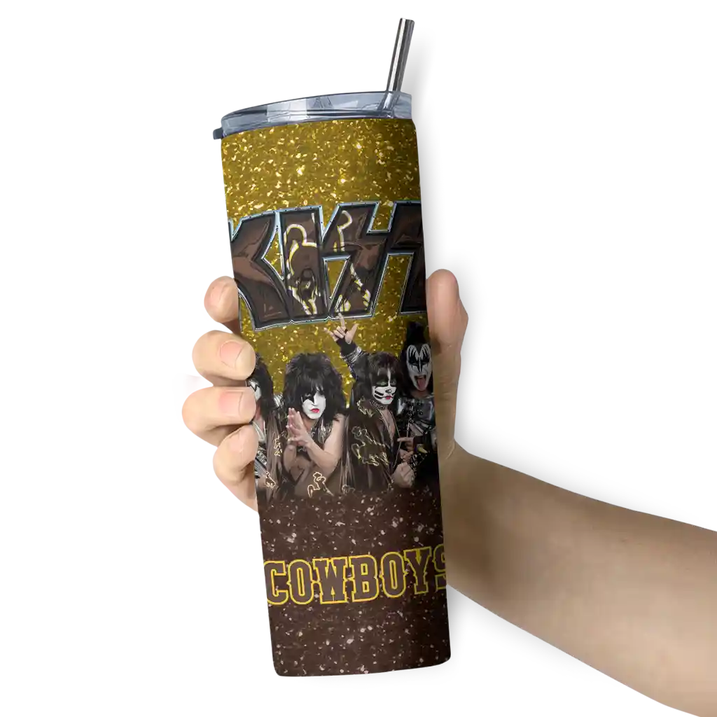 customized-wyoming-cowboys-kiss-band-gold-skinny-tumbler-premium-grade.webp