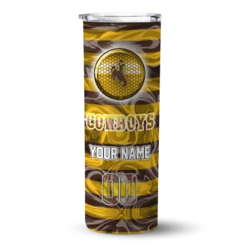 Customized Wyoming Cowboys Patterned Waves Brown Skinny Tumbler