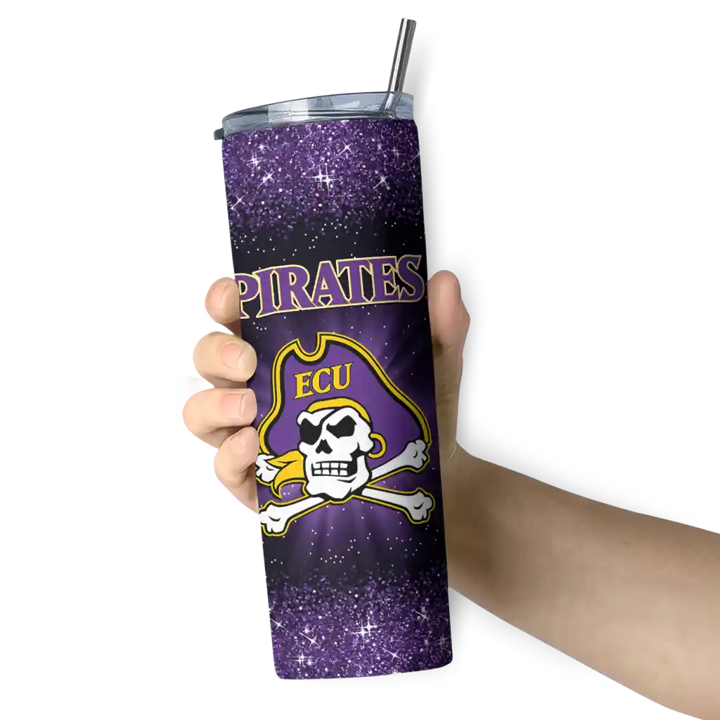 east-carolina-pirates-radiant-glitter-purple-skinny-tumbler-premium-grade.webp