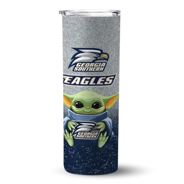 georgia southern eagles yoda smile blue skinny tumbler best selling 1