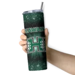 hawaii-rainbow-warriors-radiant-glitter-green-skinny-tumbler-best-selling.webp
