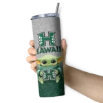hawaii rainbow warriors yoda smile green skinny tumbler best selling 1 2.webp