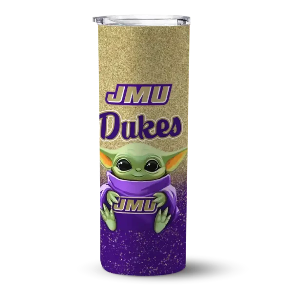 james madison dukes yoda smile purple skinny tumbler best selling