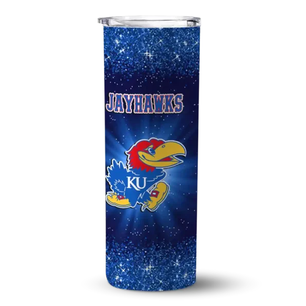 kansas jayhawks radiant glitter blue skinny tumbler best selling