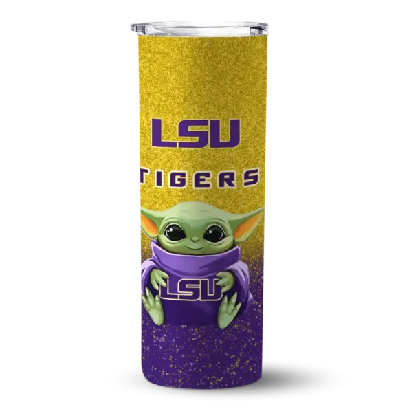 lsu tigers yoda smile purple skinny tumbler best selling