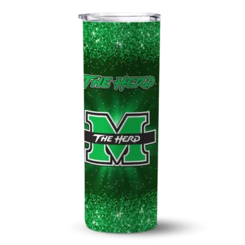 Marshall Thundering Herd Radiant Glitter Green Skinny Tumbler