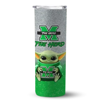 Marshall Thundering Herd Yoda Smile Green Skinny Tumbler