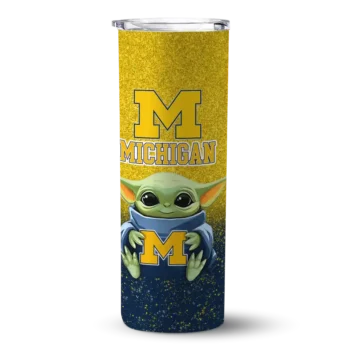 Michigan Wolverines Yoda Smile Blue Skinny Tumbler