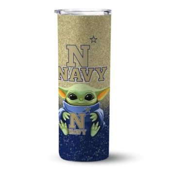 Navy Midshipmen Yoda Smile Blue Skinny Tumbler