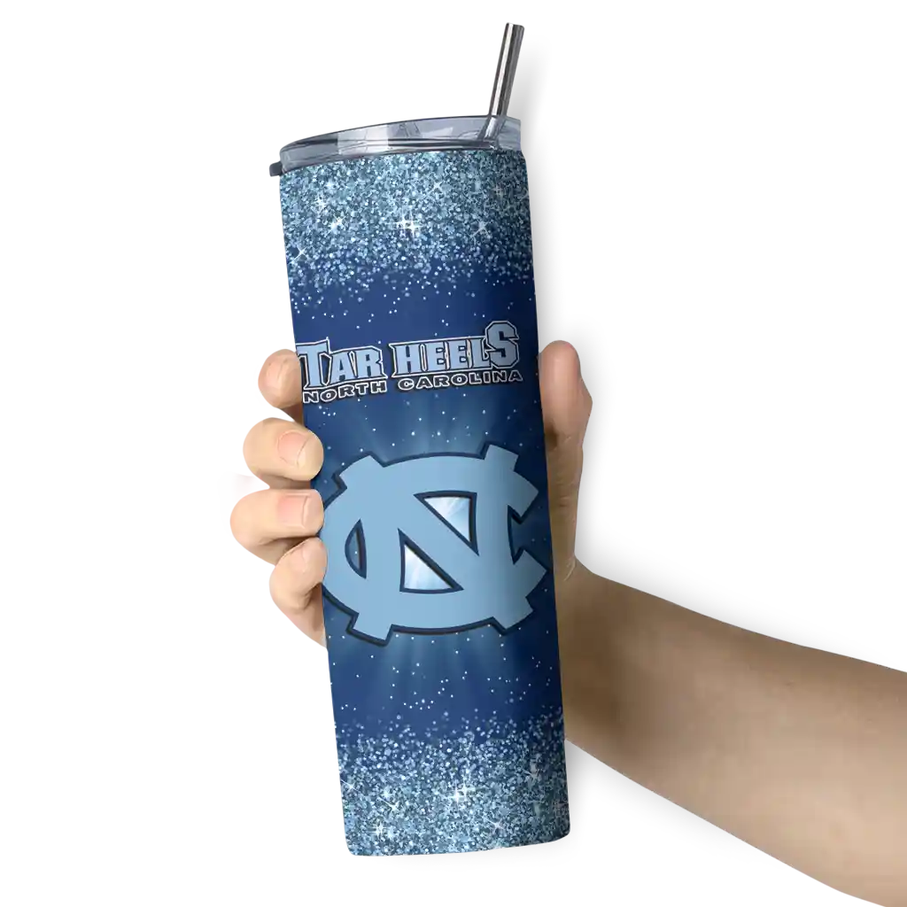 north-carolina-tar-heels-radiant-glitter-light-blue-skinny-tumbler-premium-grade.webp