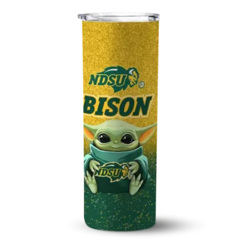 North Dakota State Bison Yoda Smile Green Skinny Tumbler