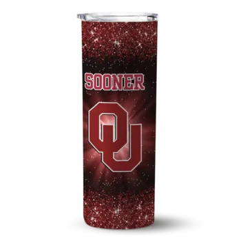 Oklahoma Sooners Radiant Glitter Crimson Skinny Tumbler