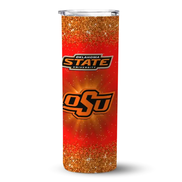 oklahoma state cowboys radiant glitter orange skinny tumbler best selling