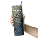 personalized-akron-zips-chevron-stripes-blue-skinny-tumbler-best-selling.webp