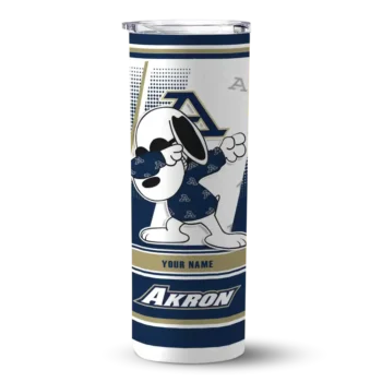 Personalized Akron Zips Snoopy Dog Blue White Skinny Tumbler