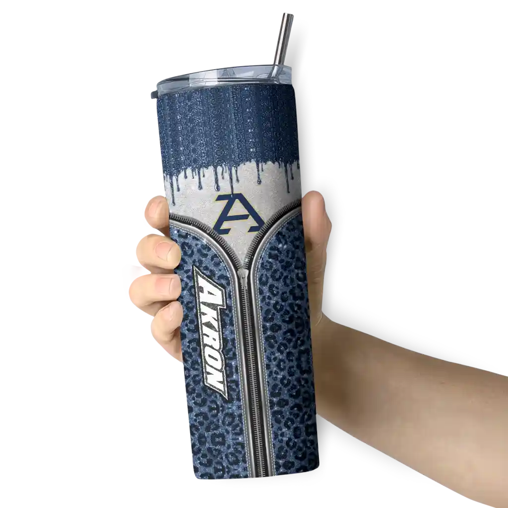 personalized-akron-zips-sparkle-drip-blue-skinny-tumbler-premium-grade.webp