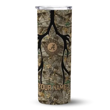 Personalized Alabama Crimson Tide Antler Flow Camo Skinny Tumbler