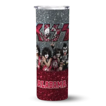 Personalized Alabama Crimson Tide Kiss Band Gray Skinny Tumbler