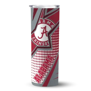 Personalized Alabama Crimson Tide Web Stripes Crimson White Skinny Tumbler