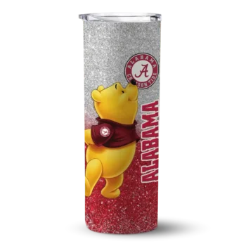 Personalized Alabama Crimson Tide Winnie the Pooh Crimson Gray Skinny Tumbler