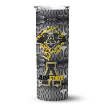 Personalized Appalachian State Mountaineers Chevron V Black Gray Skinny Tumbler