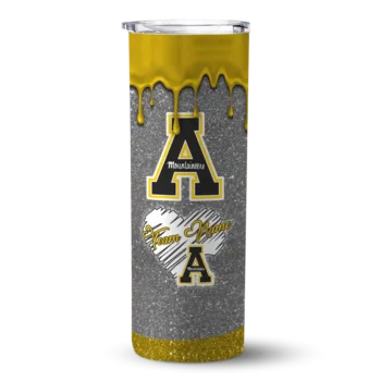 Personalized Appalachian State Mountaineers Pixel Fade Black Skinny Tumbler