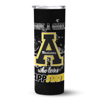 Personalized Appalachian State Mountaineers Rose Romance Black Skinny Tumbler