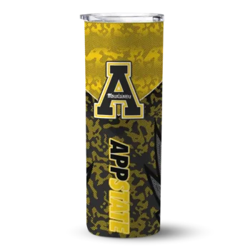 Personalized Appalachian State Mountaineers Spiral Burst Print Black Skinny Tumbler