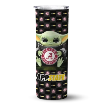 Personalized Appalachian State Mountaineers Yoda Cozy Black Skinny Tumbler