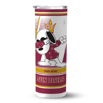 Personalized Arizona State Sun Devils Snoopy Dog Maroon White Skinny Tumbler