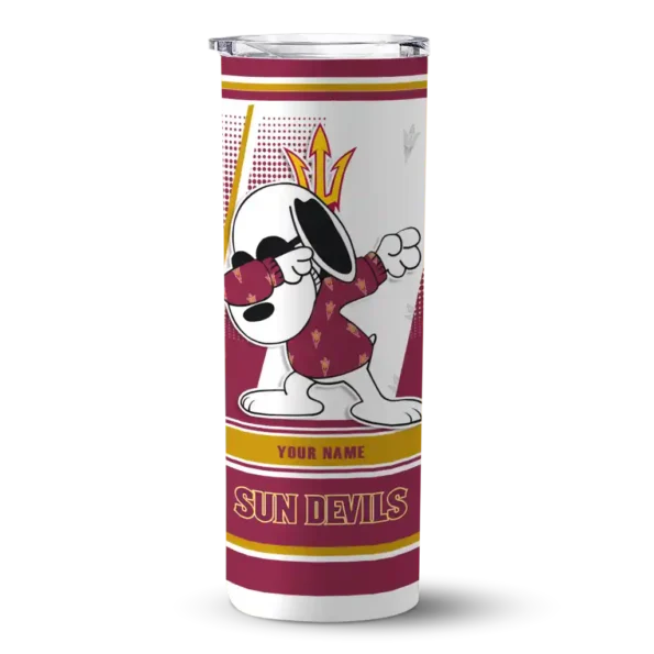 personalized arizona state sun devils snoopy dog maroon white skinny tumbler best selling