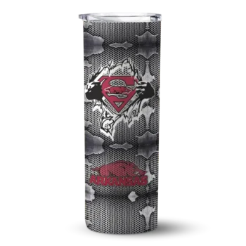 Personalized Arkansas Razorbacks Chevron V Red Gray Skinny Tumbler