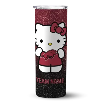Personalized Arkansas Razorbacks Hello Kitty Red Black Skinny Tumbler