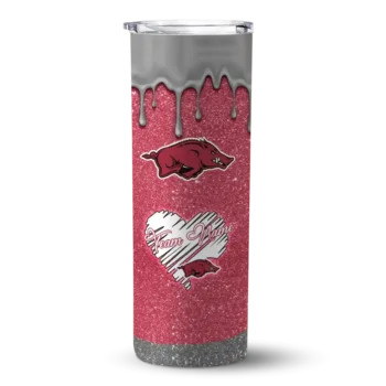 Personalized Arkansas Razorbacks Pixel Fade Red Skinny Tumbler