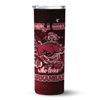 Personalized Arkansas Razorbacks Rose Romance Red Black Skinny Tumbler
