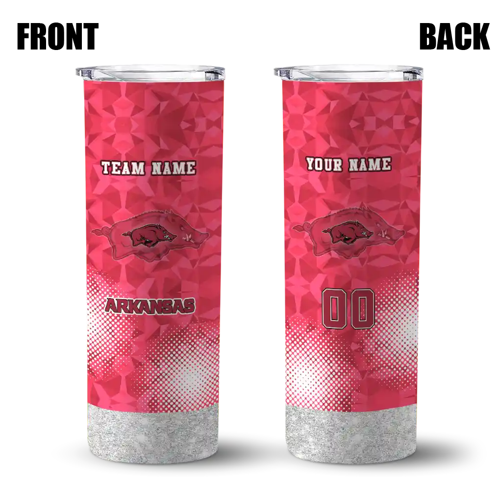 personalized-arkansas-razorbacks-starburst-tiles-red-skinny-tumbler-fashion-forward.webp