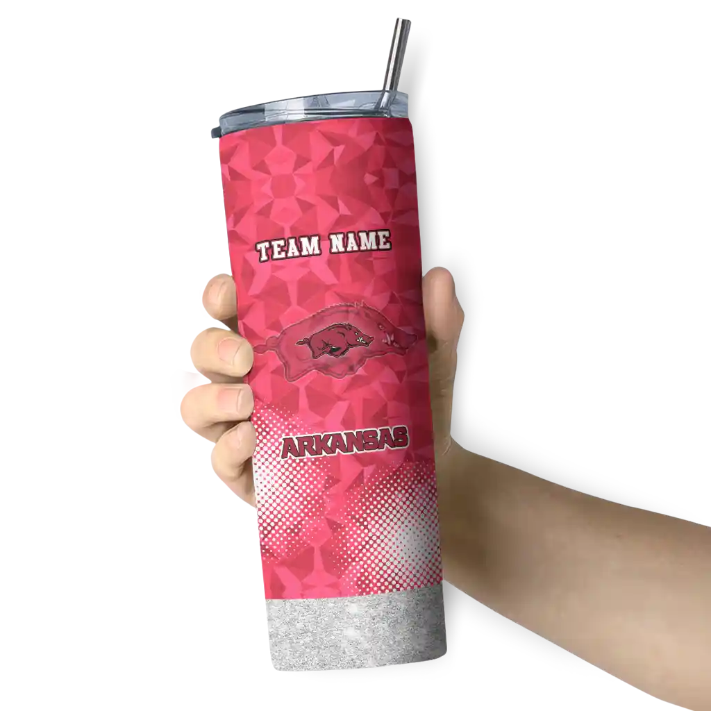 personalized-arkansas-razorbacks-starburst-tiles-red-skinny-tumbler-premium-grade.webp