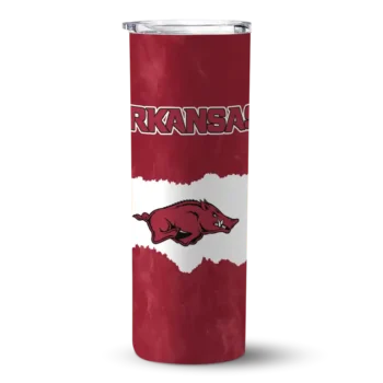 Personalized Arkansas Razorbacks Torn Band Red White Skinny Tumbler